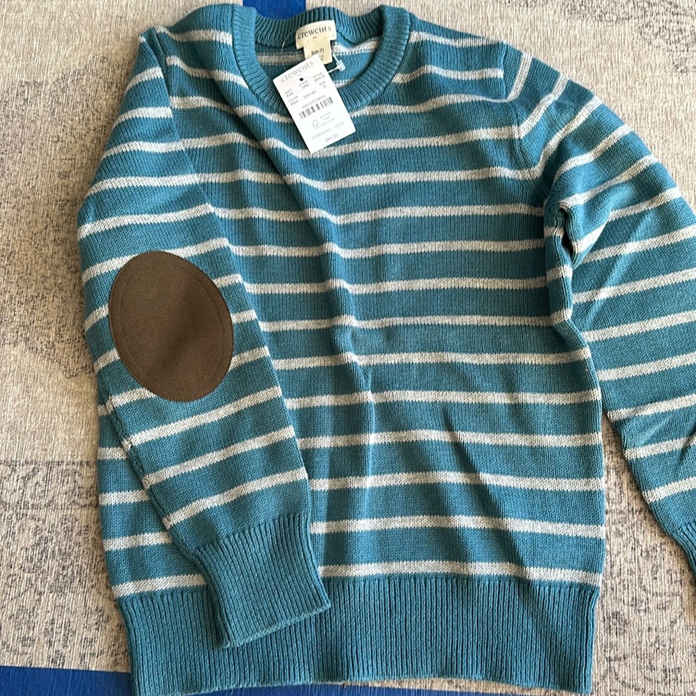 Boys striped elbow patch crew-neck sweater.